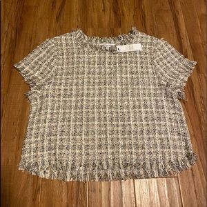 Twill boxy short sleeve top